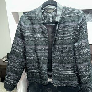 Black Label Striped Collarless Black & Gray Jacket